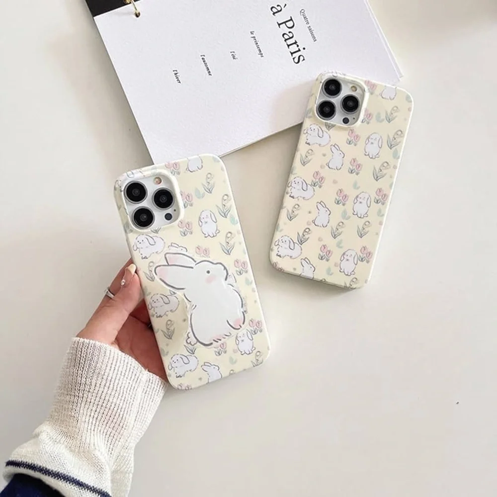Beige Floral Easter Bunny Phone Case w/Rabbit Hold/stand iPhone 13 Pro Max NEW